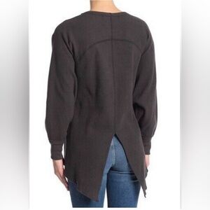 We The Free Amelia Black Waffle Knit Long Sleeve Oversized Top